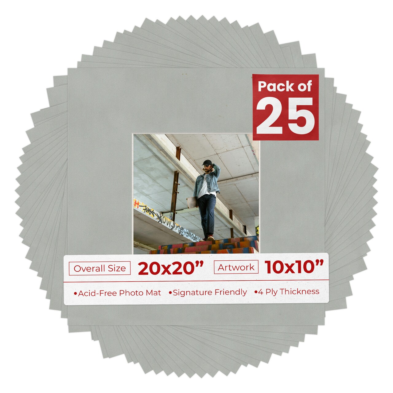 Light Grey Suede Mat Board for 20x20 Frames - Fits 10x10 Photos